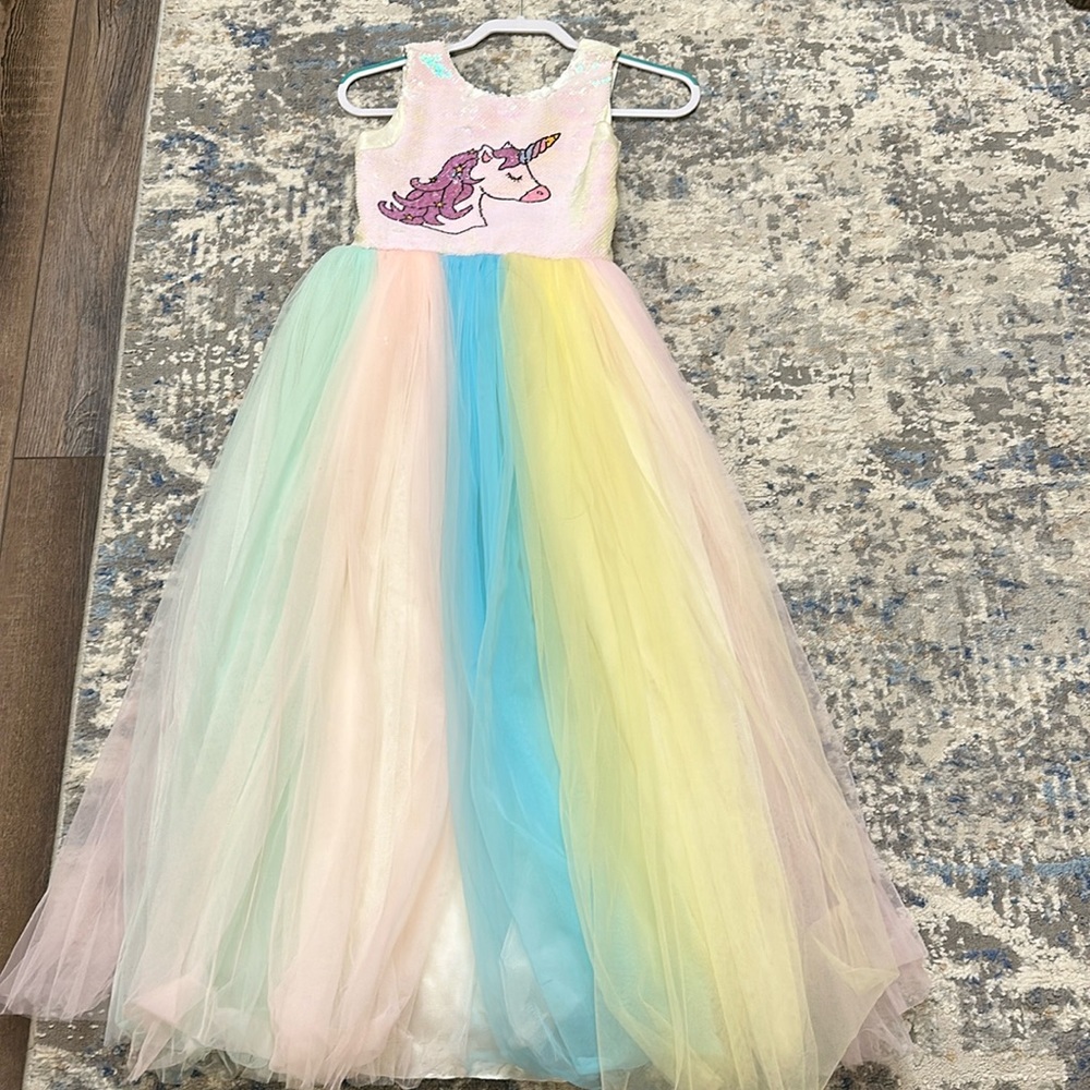 Girls unicorn dress pastel colored
